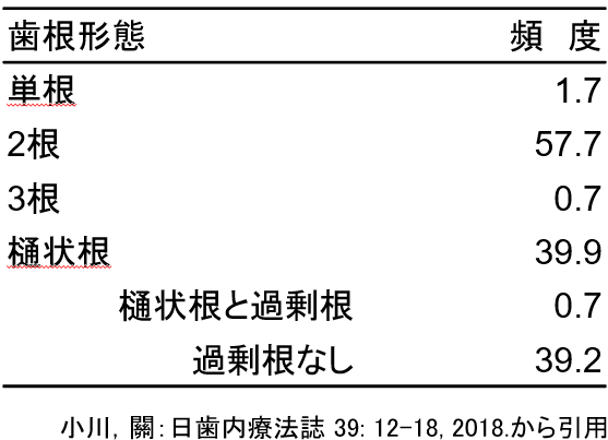 下顎第二大臼歯における歯根形態の頻度